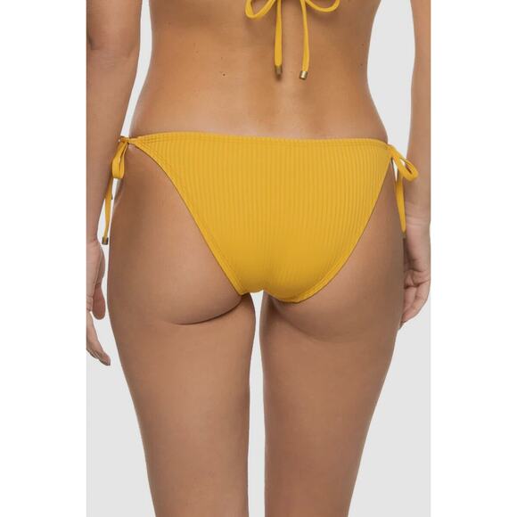 Vitamin A Elle Yellow Ribbed Classic Side Tie String Bikini Bottoms Size XXL - Picture 2 of 10